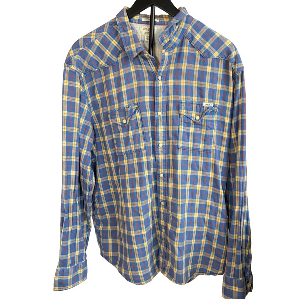 Lucky Brand mens classic fit plaid flannel pearl snaps. Size XXL 2XL, western